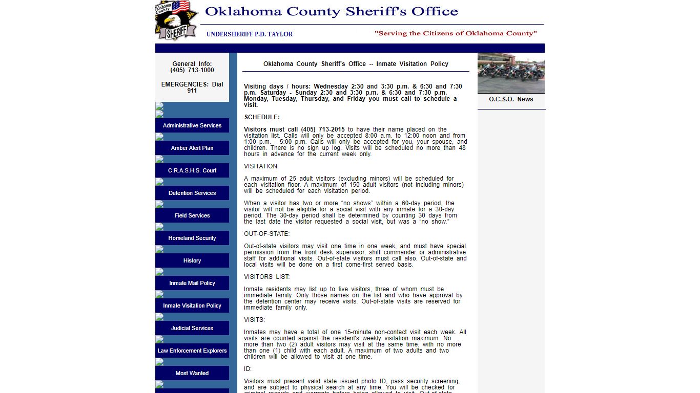 Oklahoma County Sheriff's Office -- Inmate Visitation Policy